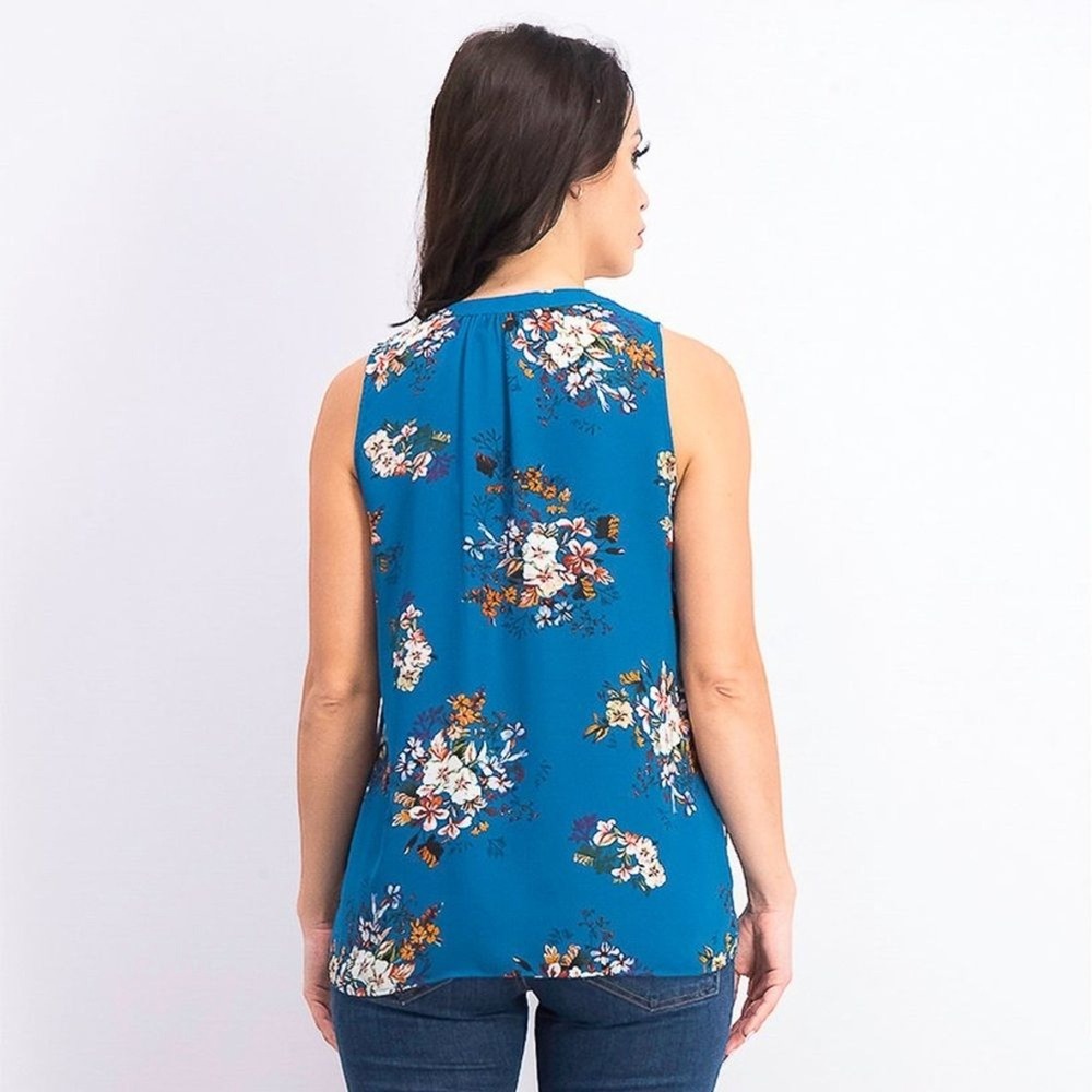 Alice Blue Women Teal Floral Sleeveless Split Neck Blouse Top T96602 Large - Picture 2 of 8